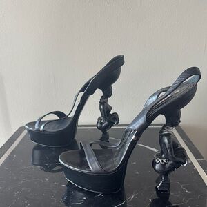 Gianmarco Lorenzi Black Sculpted Heels with Nubian Queen 38 RARE FETISH HEELS